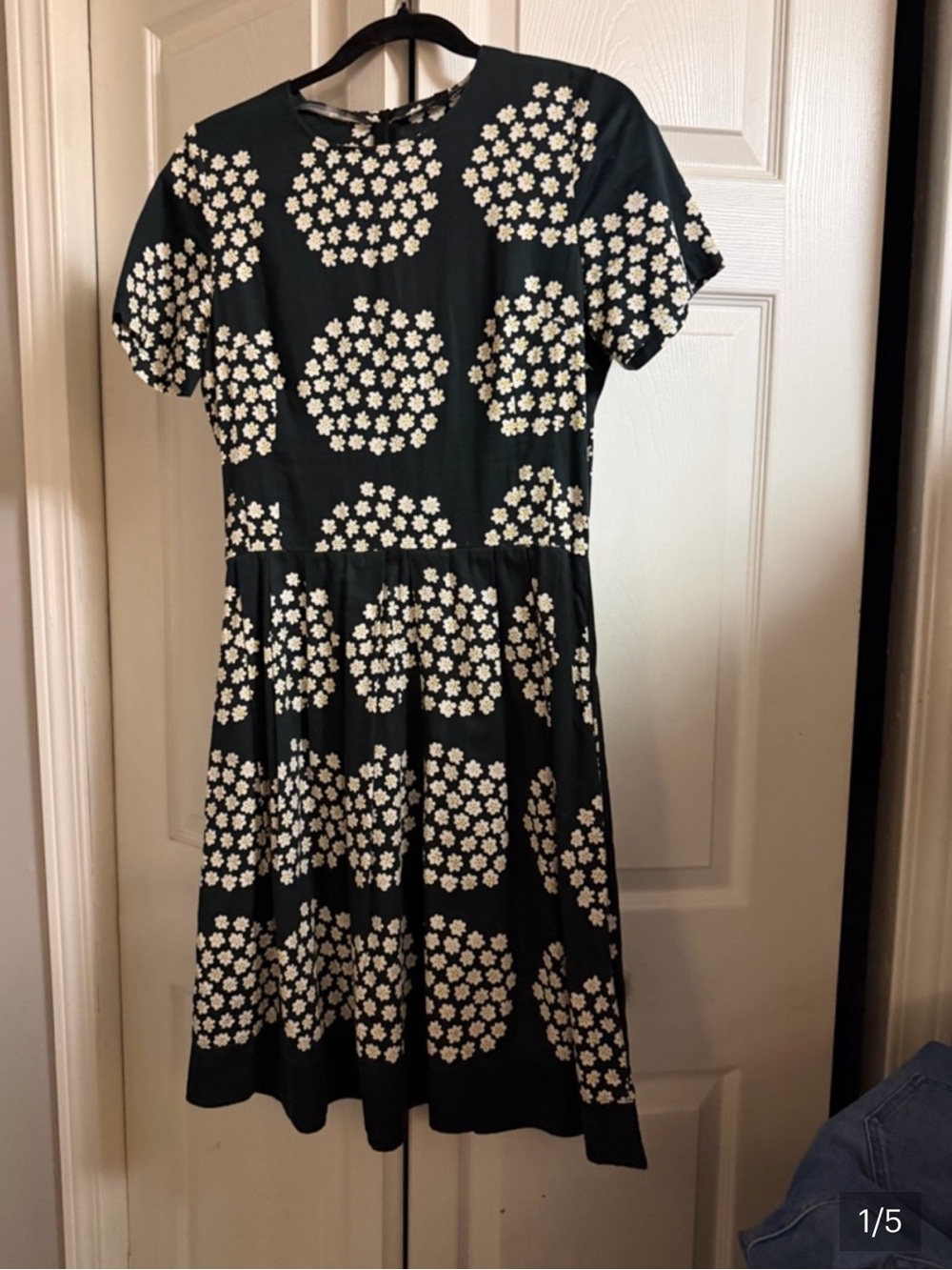 Marimekko Black Dress with Ivory Daisy Cluster Print